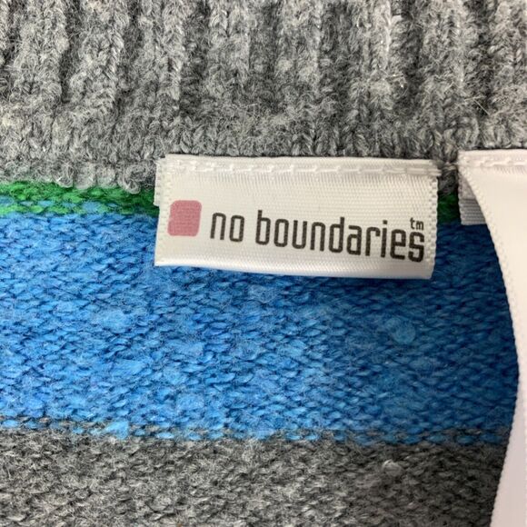 No Boundaries Junior Sweater Size Large Striped Colorful Stretch Knit V-Neck - Picture 6 of 8